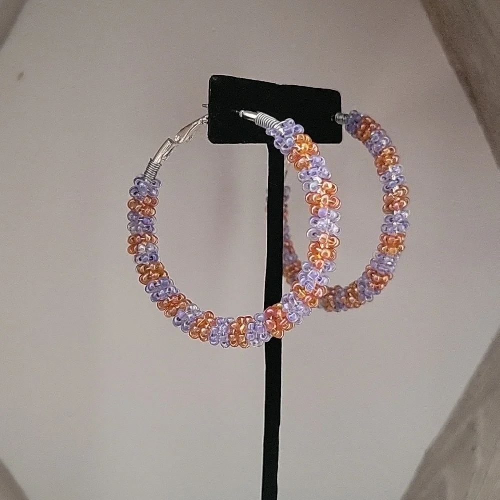 Wire Wrapped Beaded Hoop Earrings Southwestern Boho Artisan Festival Fairy